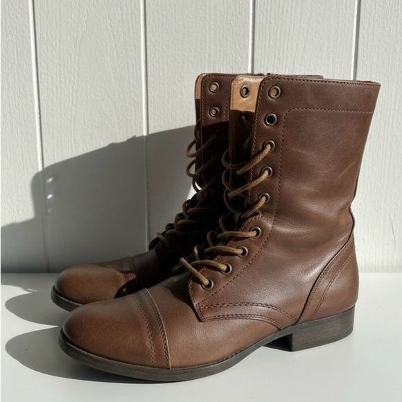 Charlotte Russe Brown Lace-Up Leather Moto Boots, Size 7 Cottagecore Cabincore - Picture 3 of 4